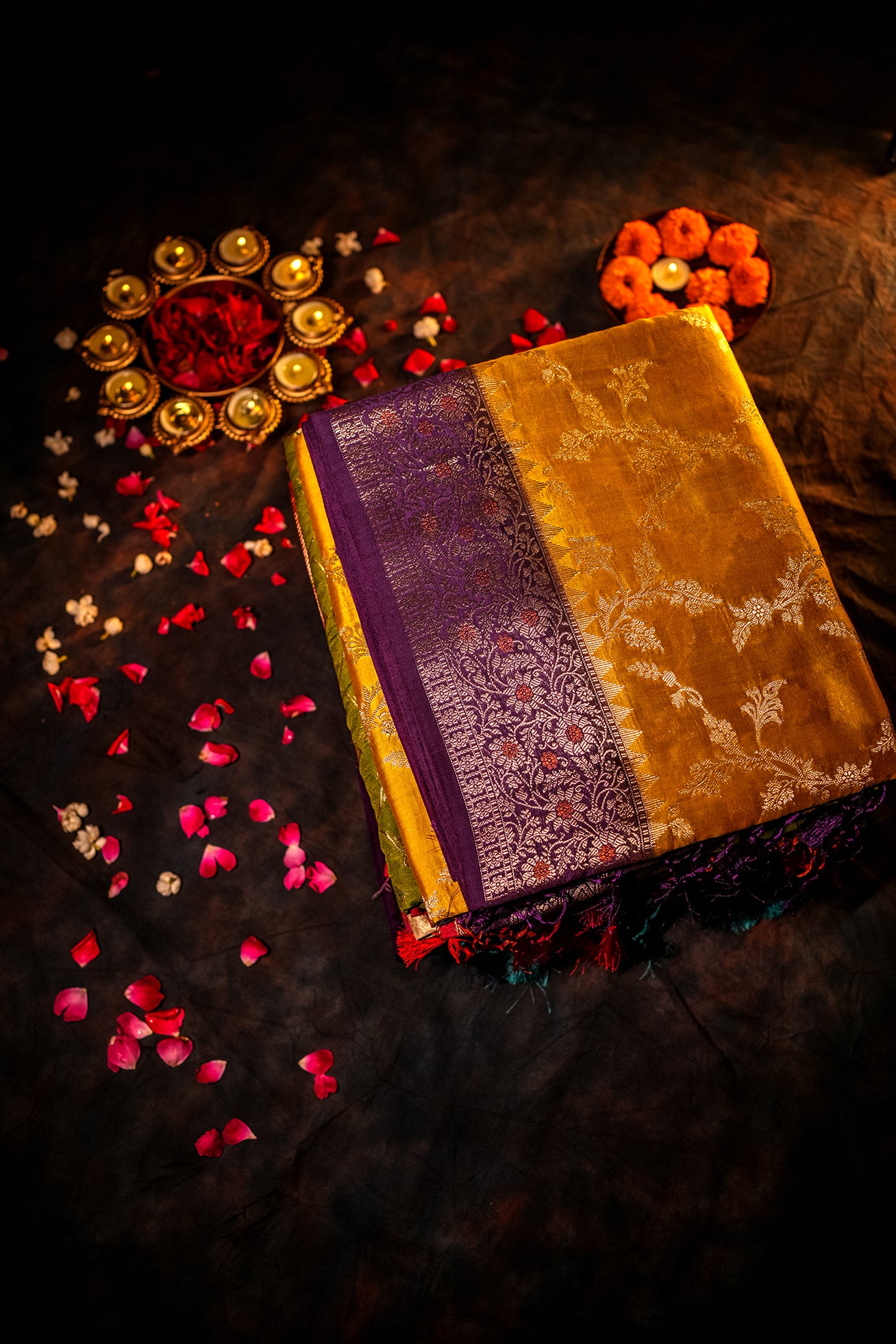 Yellow Chiniya Silk Saree