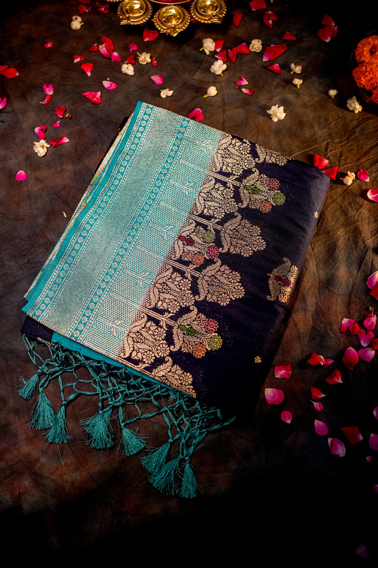 Royal Blue Meenakari Crepe Silk