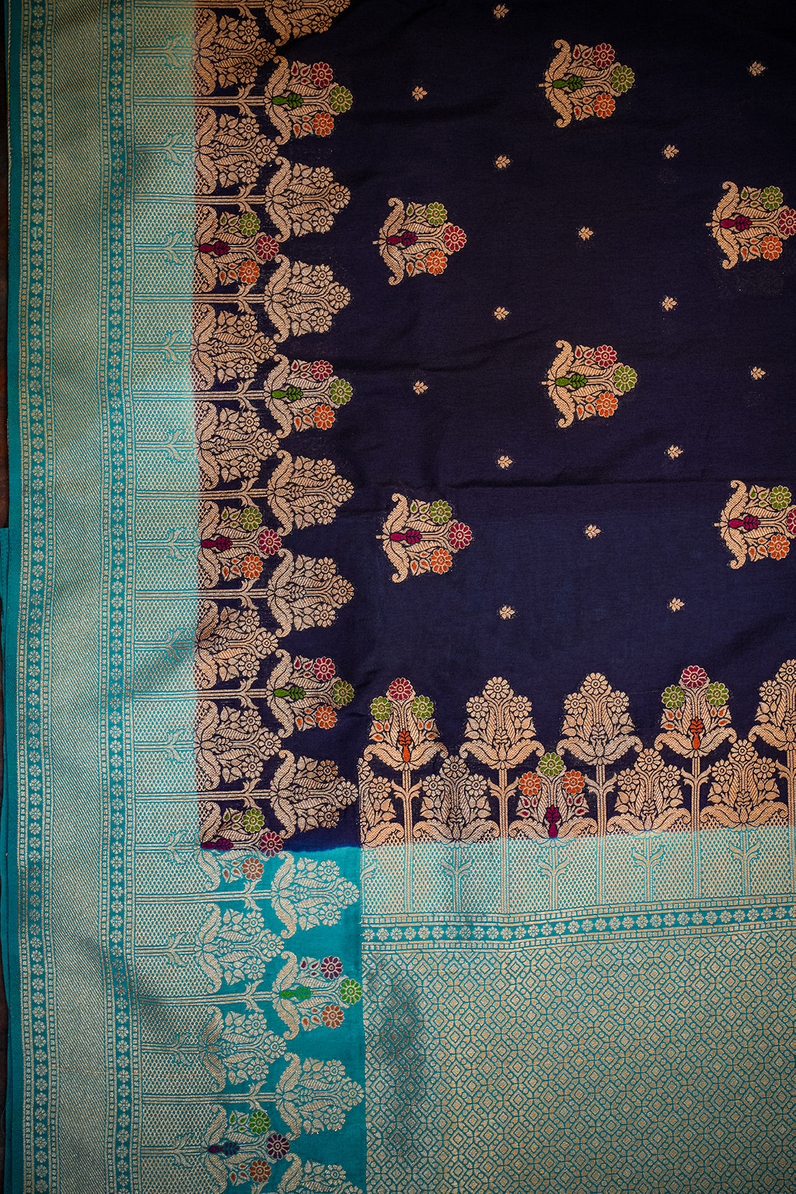 Royal Blue Meenakari Crepe Silk