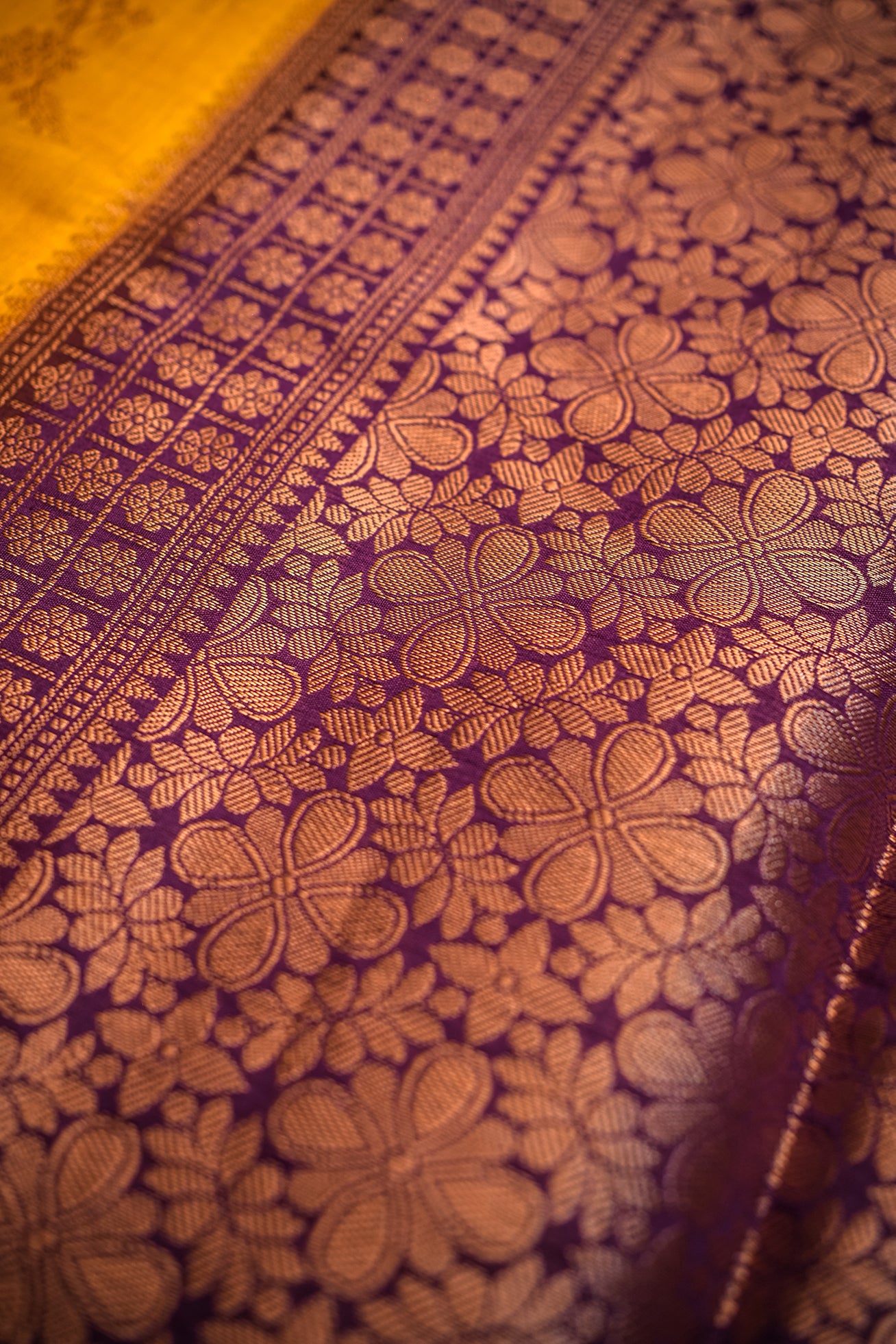 Yellow Chiniya Silk Saree