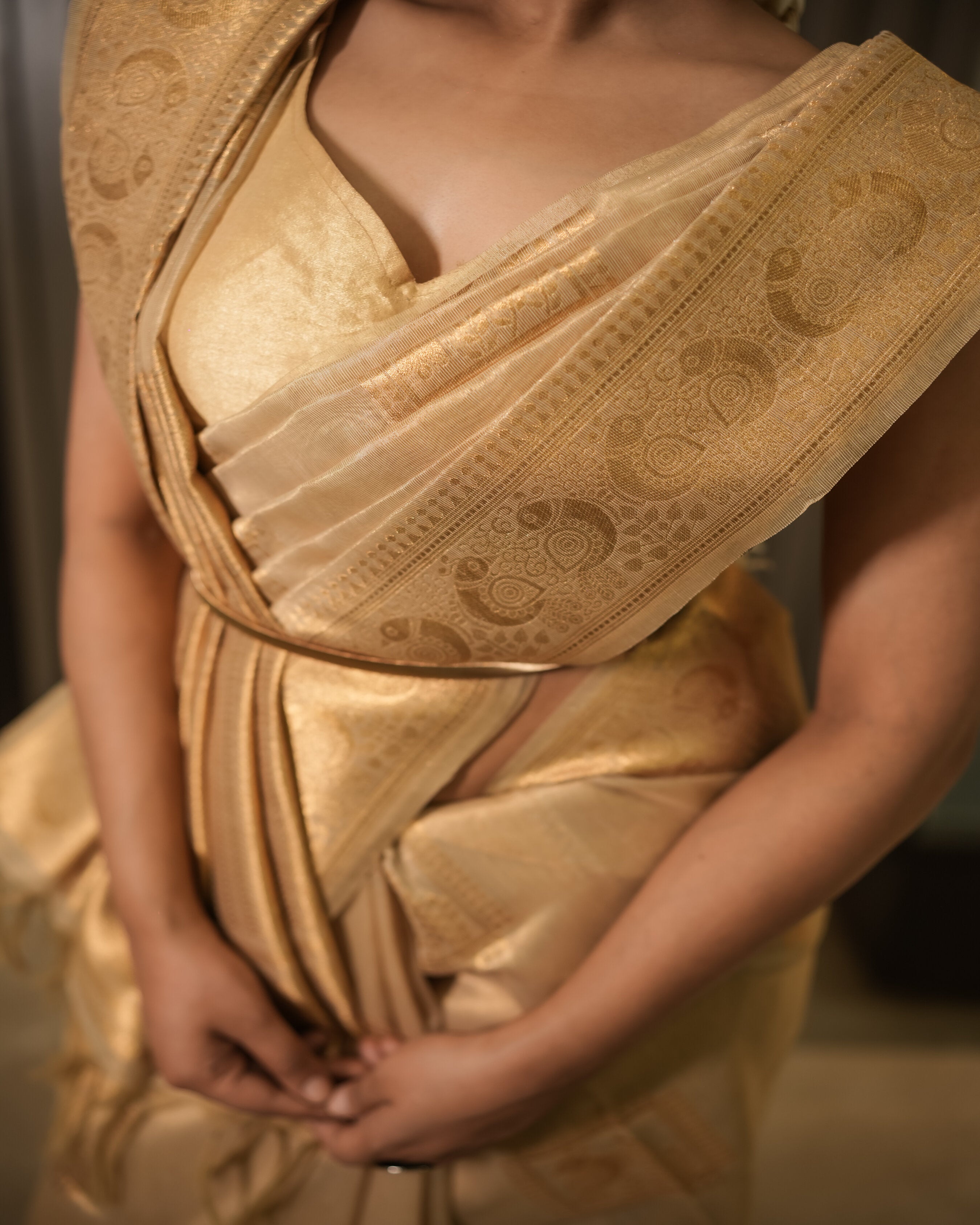 Golden Shine Saree with Peacock Motif