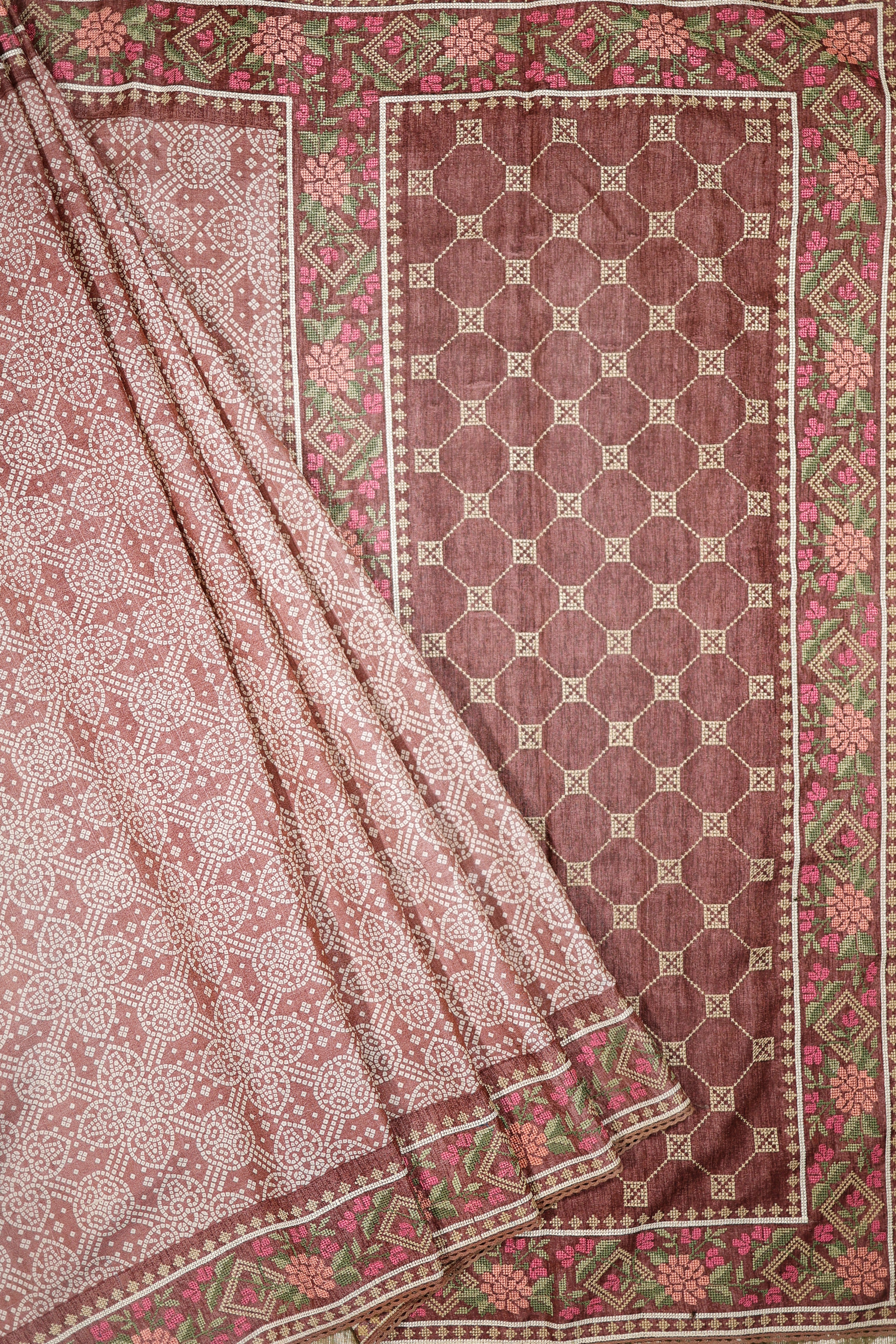 Banarasi Pure Tussar Print With Embroidery Pink Color Saree