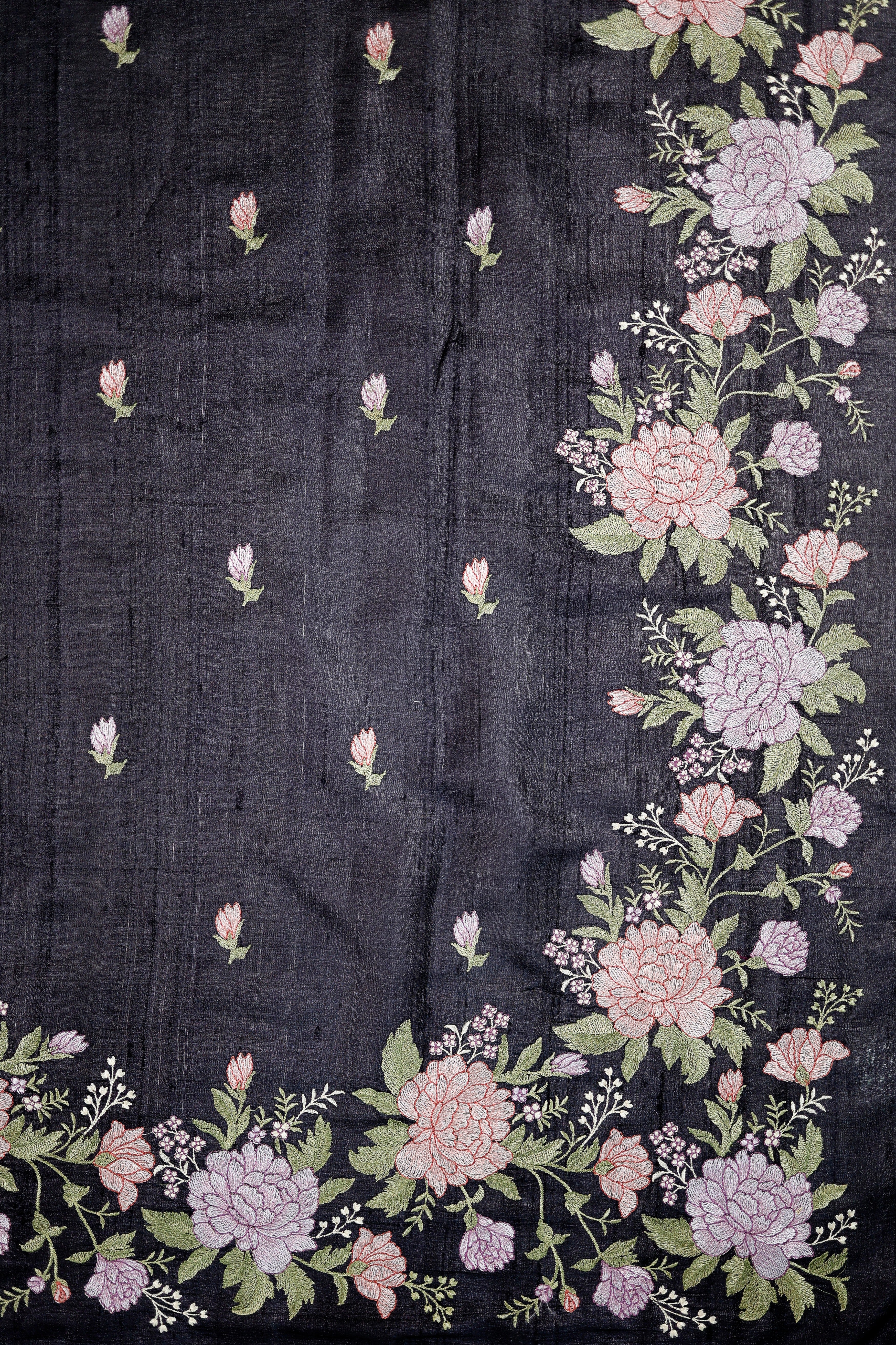 Banarasi Pure Tussar Embroidered Black Color Saree