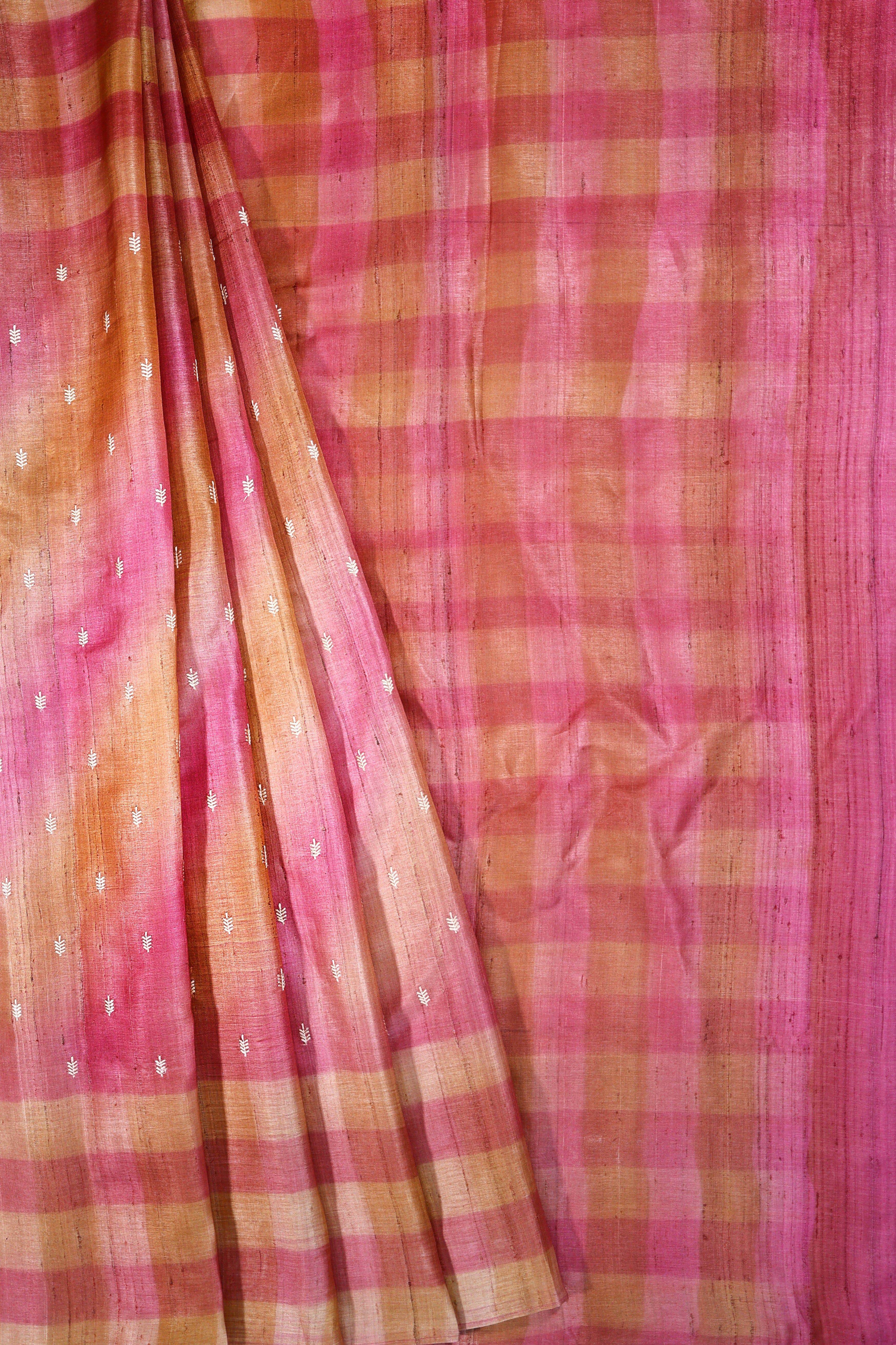 Banarasi Pure Tussar Digital Print With Embroidery Pink Color Saree