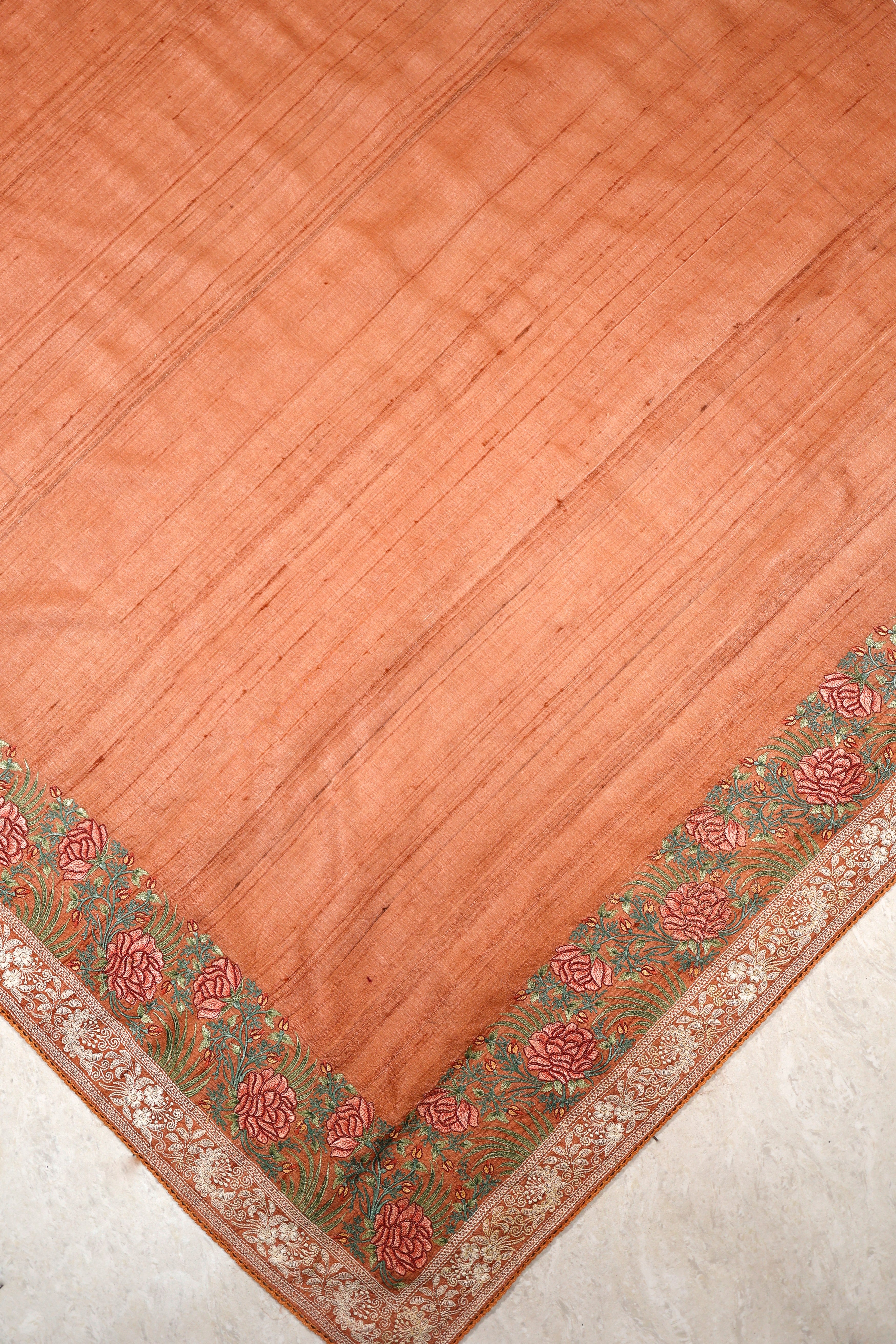 Banarasi Pure Tussar Embroidered Peach Color Saree