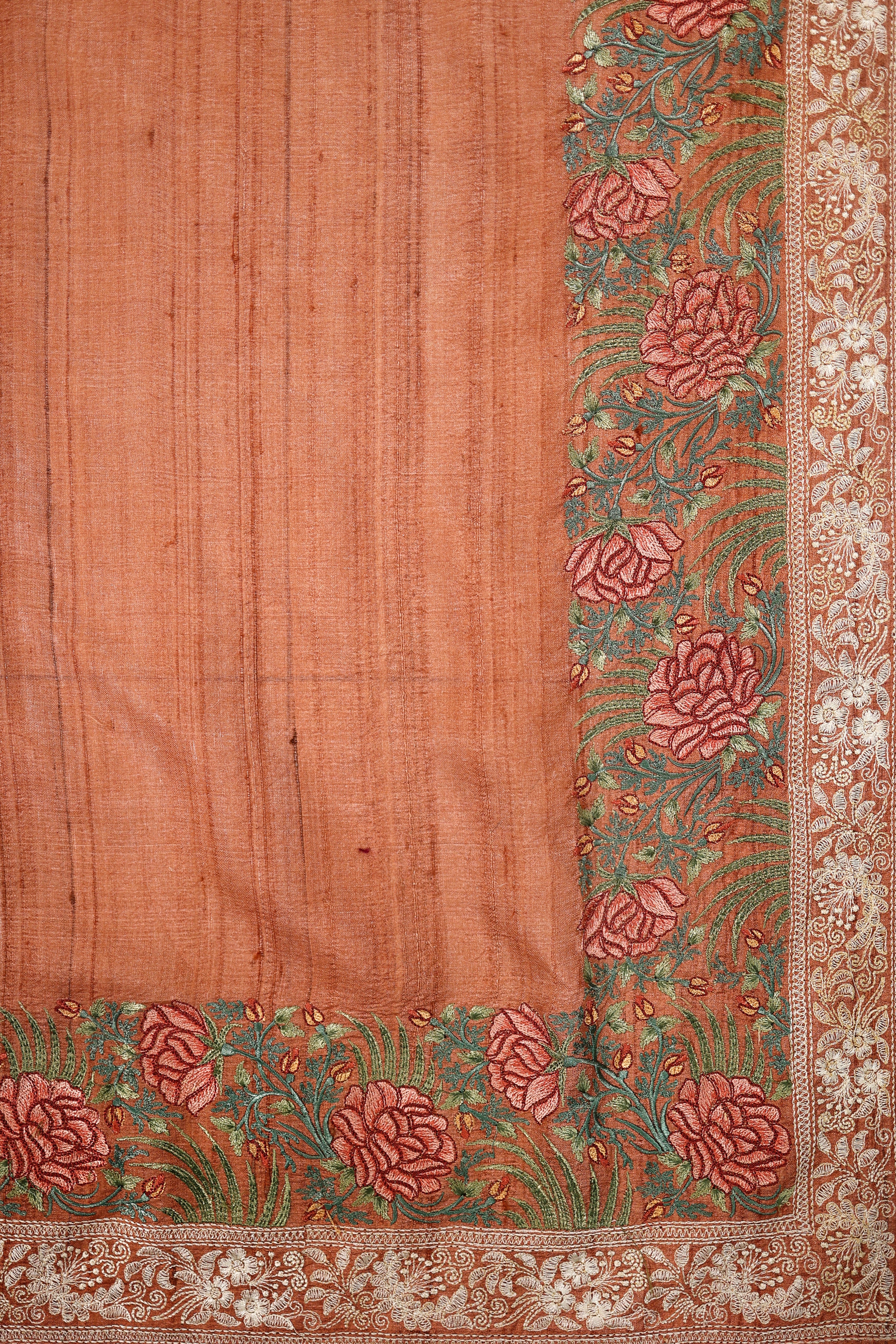 Banarasi Pure Tussar Embroidered Peach Color Saree