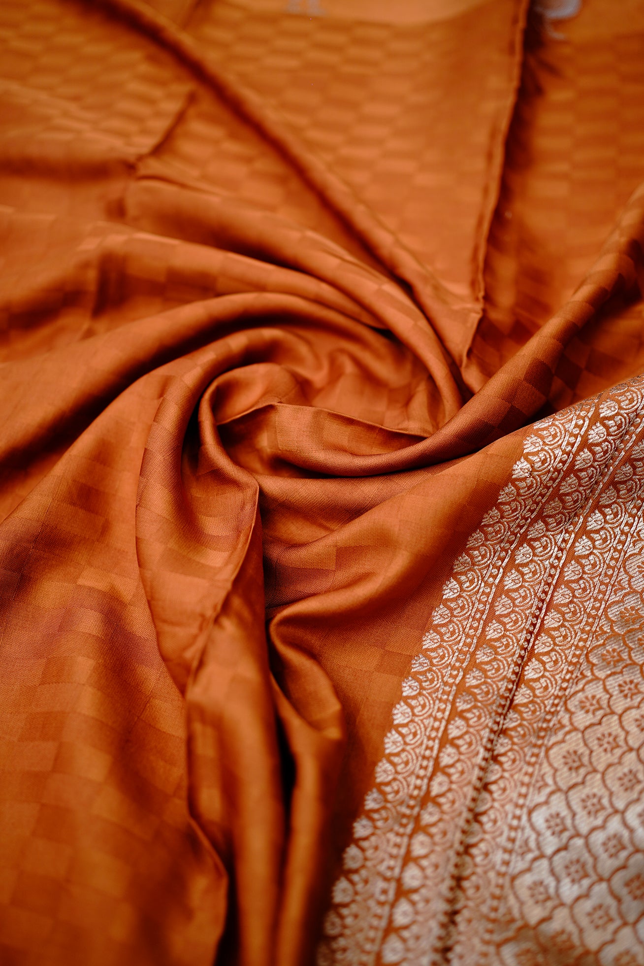 Orange peacock buta silk saree